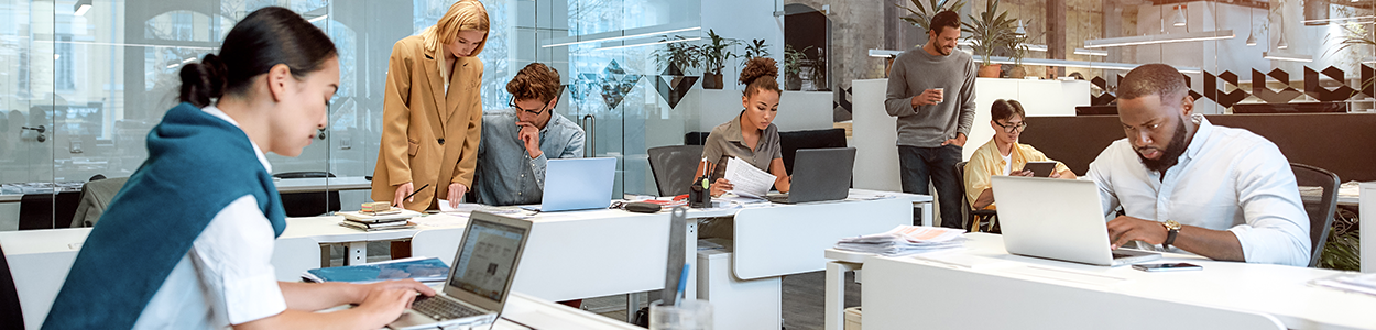Adults working on computers in a office